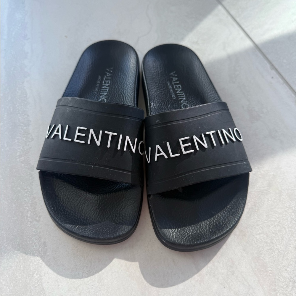 Valentino Black Logo Slide Sandals